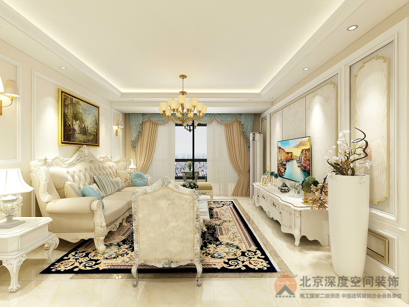 欽州光大天驕御景135㎡歐式風格裝修效果圖案例